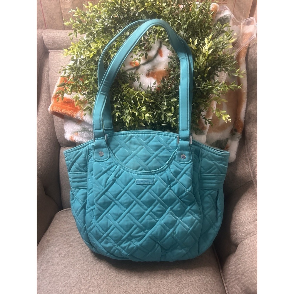 Vera Bradley Aqua Turquoise Quilted Double Handle Shoulder Bag Purse Zip Closure